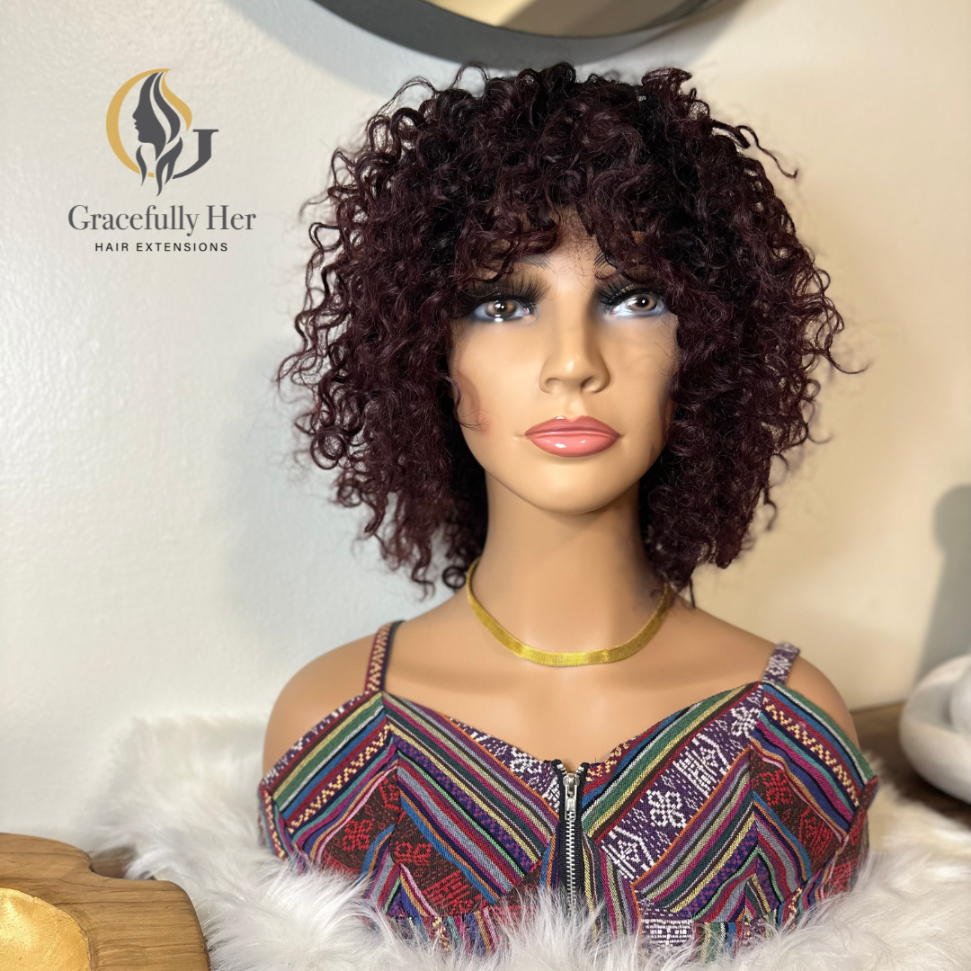 GRACEFULLY HER SHORT CURLY BANG BOB HUMAN HAIR WIG