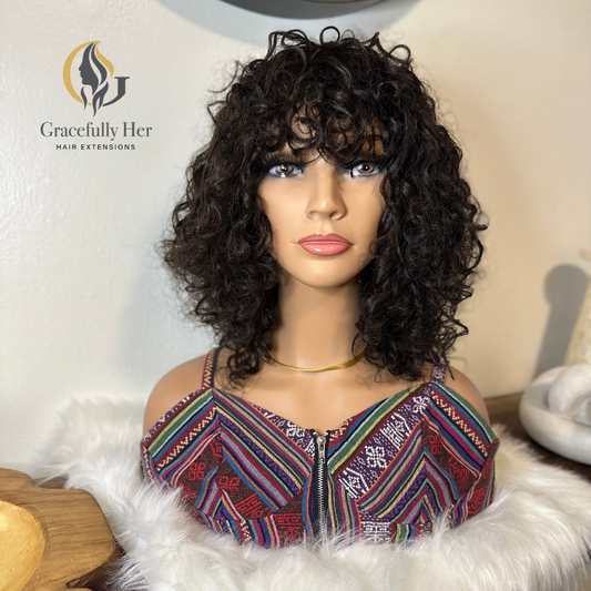 GRACEFULLY HER LOOSE CURLY SYNTHETIC BLACK WIG WITH BANG