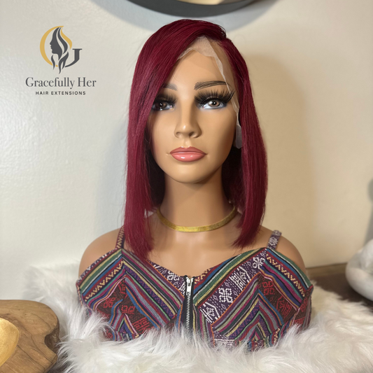 GRACEFULLY HER STRAIGHT 13*4 FRONTAL BURGUNDY BOB 100% HUMAN HAIR