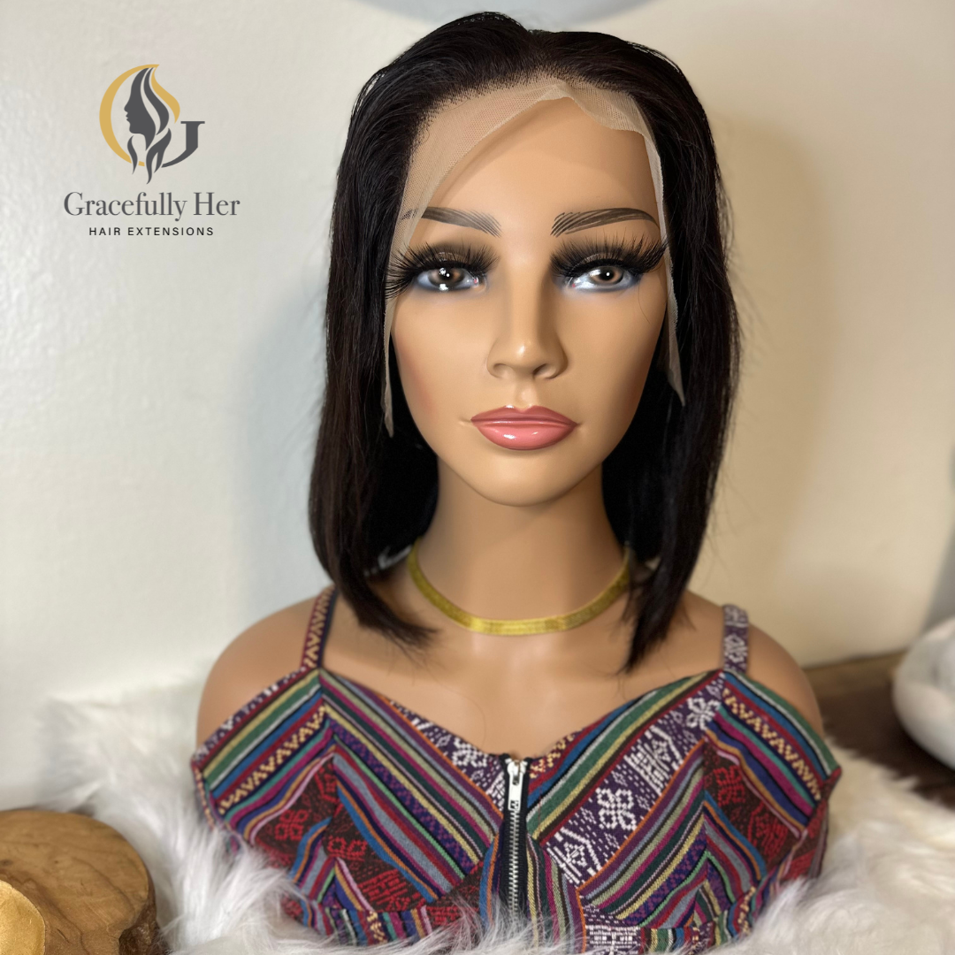 GRACEFULLY HER STRAIGHT 13*4 FRONTAL NATURAL BLACK BOB 100% HUMAN HAIR