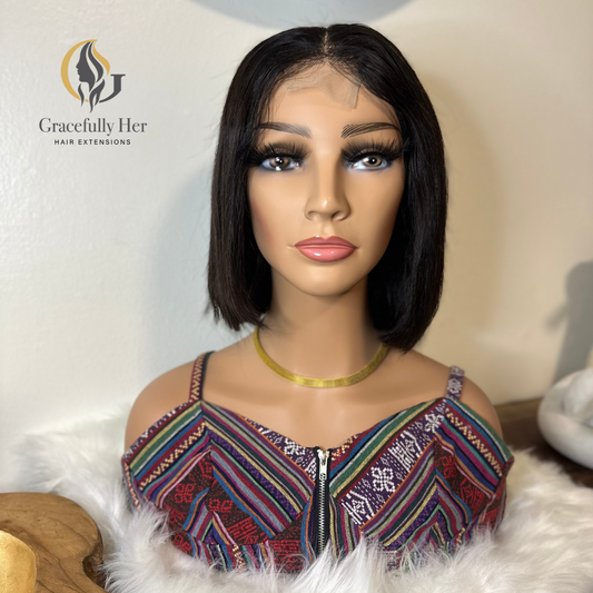 GRACEFULLY HER STRAIGHT 4*4 FRONTAL NATURAL BLACK BOB 100% HUMAN HAIR